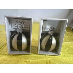 NEW Placement Card Holders Wedding Party Supplies Black and Silver IOB Set of 2